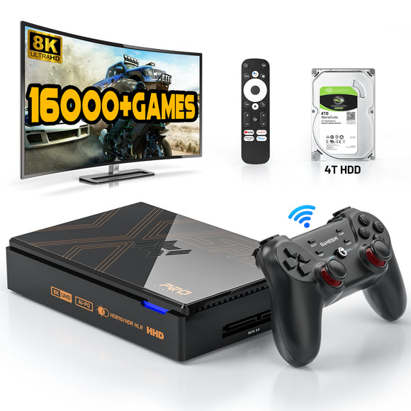 Kinhank Super Console X5 PRO レトロゲーム機、16000 以上のゲーム内蔵、Android 12.0 TV システム、8K UHD 出力、WI-FI 5、BT 5.0、SATA 3.1、1000Mbps (RJ45 )インターネット、T3 ワイヤレス コントローラー付き